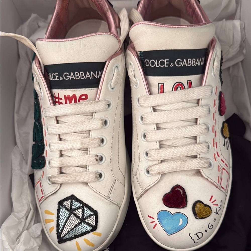 Dolce & Gabbana Women's White Sneakers with Colorful Accents